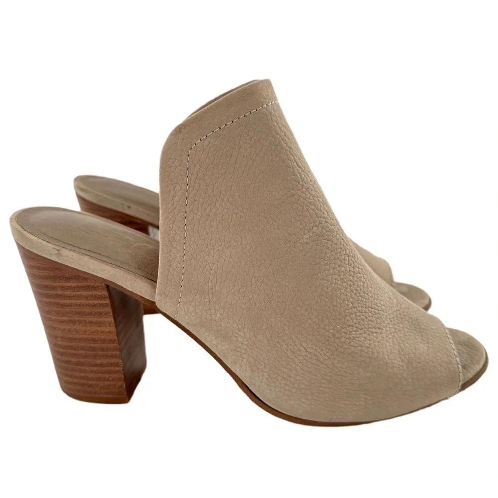 Sbicch womens ankle booties size 9 beige nubuck leather slip on mules